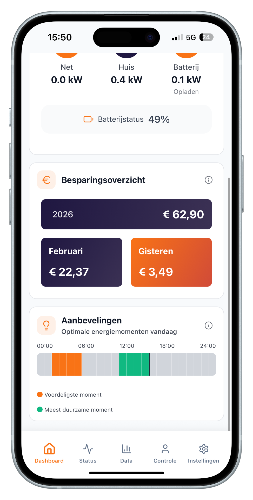 Powerselect® app besparingen overzicht